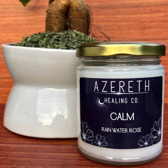 Rain Water Rose Blue Crystal Candle | Floral Calm Scented Candle | Soyblend Hand - Picture 2 of 3